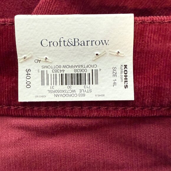 Croft & Barrow Womens Corduroy Straight Mid-Rise Pants Size 14L Stretch Red NWT - Picture 4 of 5